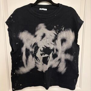 Zara Distressed Black and White Abstract Tee